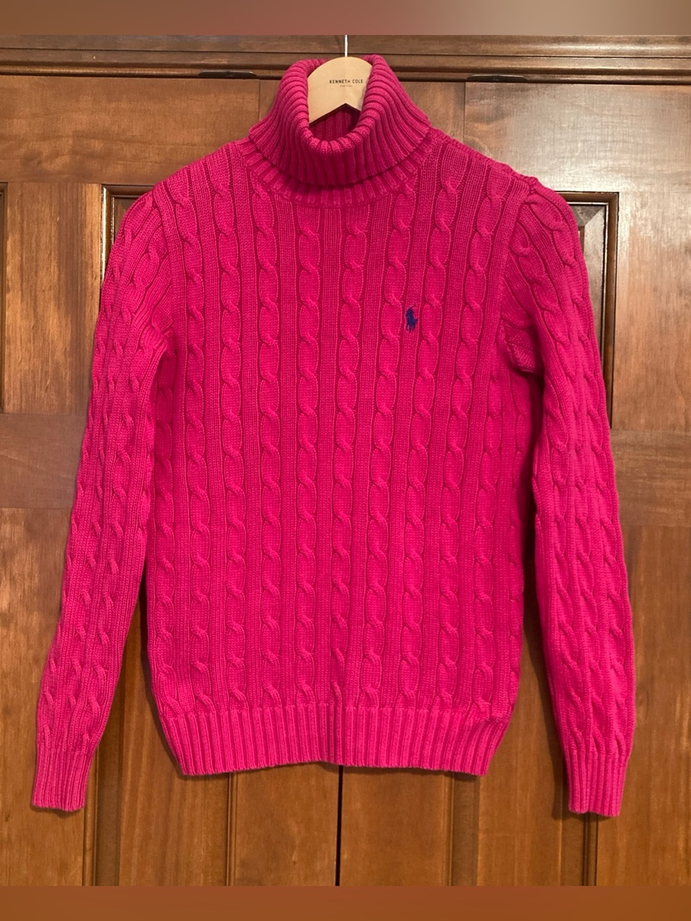Ralph Lauren Hot Pink Cable-Knit cotton Turtleneck Sweater Women’s medium